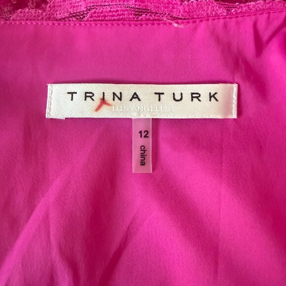 Women's 12 Trina Turk Jinnie Long Bell Sleeve Lace Sheath Dress in Fuchsia - Picture 5 of 7